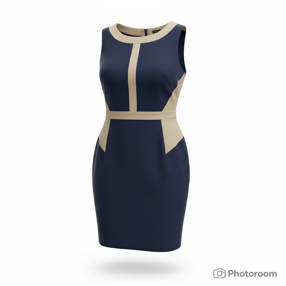 Ann Taylor Navy Beige Colorblock Sheath Dress 12 Career Work